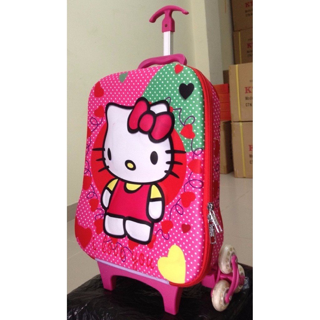 Vali kéo hoạt họa 3D màu xanh hình Hello kitty