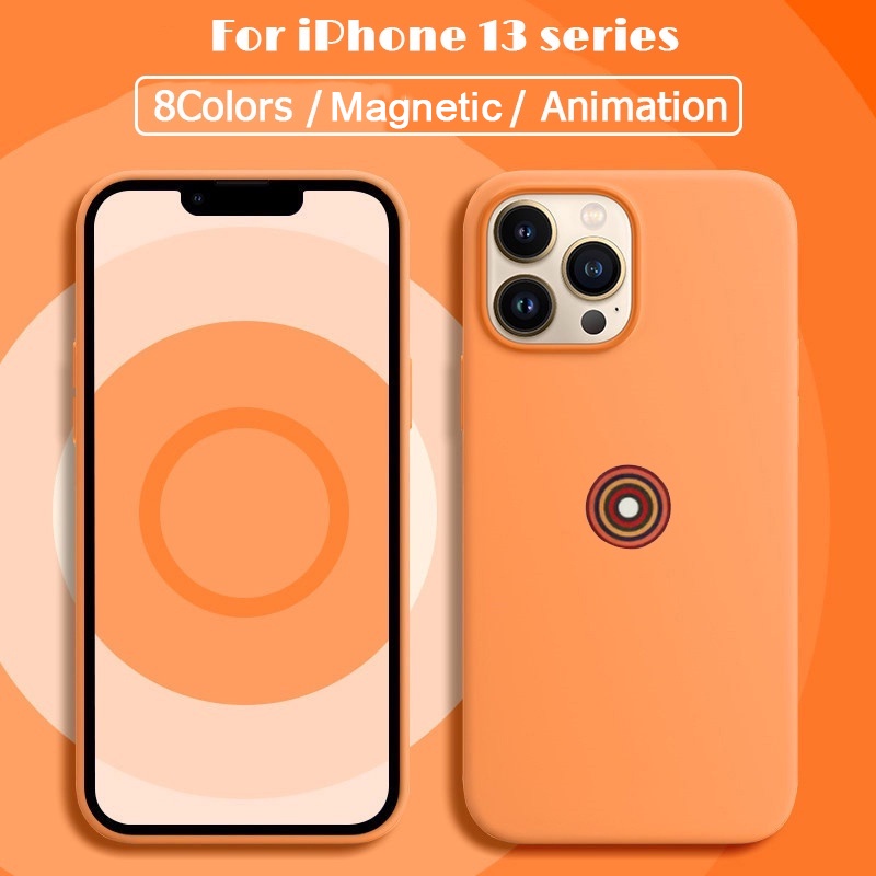 Vỏ silicone lỏng Đối với iPhone 13 mini Pro Max có Hình ảnh động Từ tính Vỏ điện thoại Hỗ trợ sạc không dây