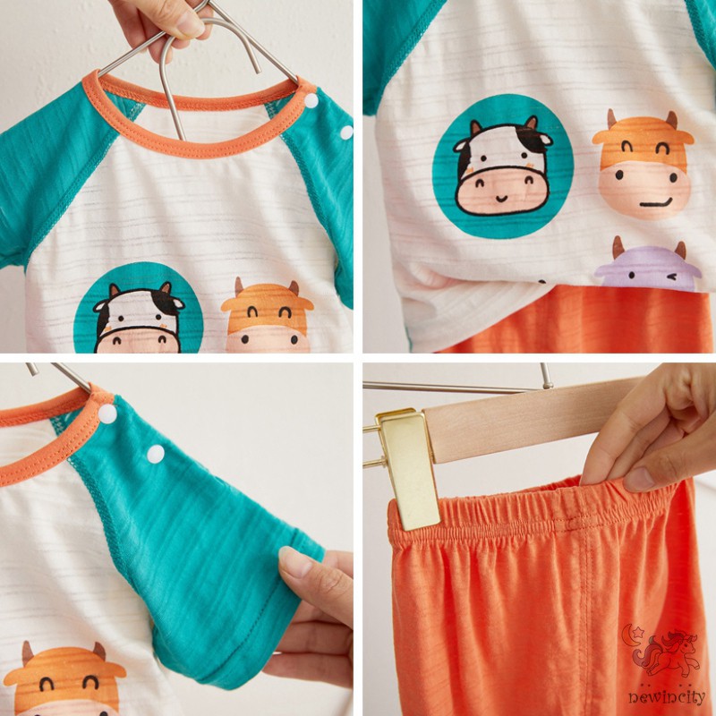 Áo thun tay ngắn in hoạt hình và Quần ngắn thời trang Hàn Quốc phong cách hè dành cho bé