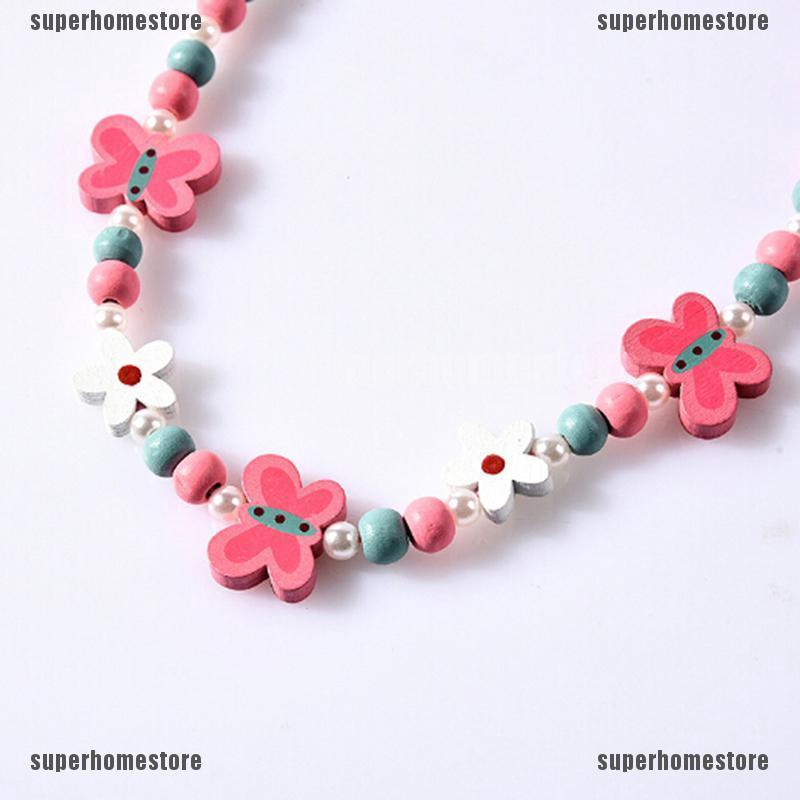 1 Set Vòng cổ Chuỗi Hạt Gỗ Hình Động Vật Hoạt Hình Cho Bé Gái