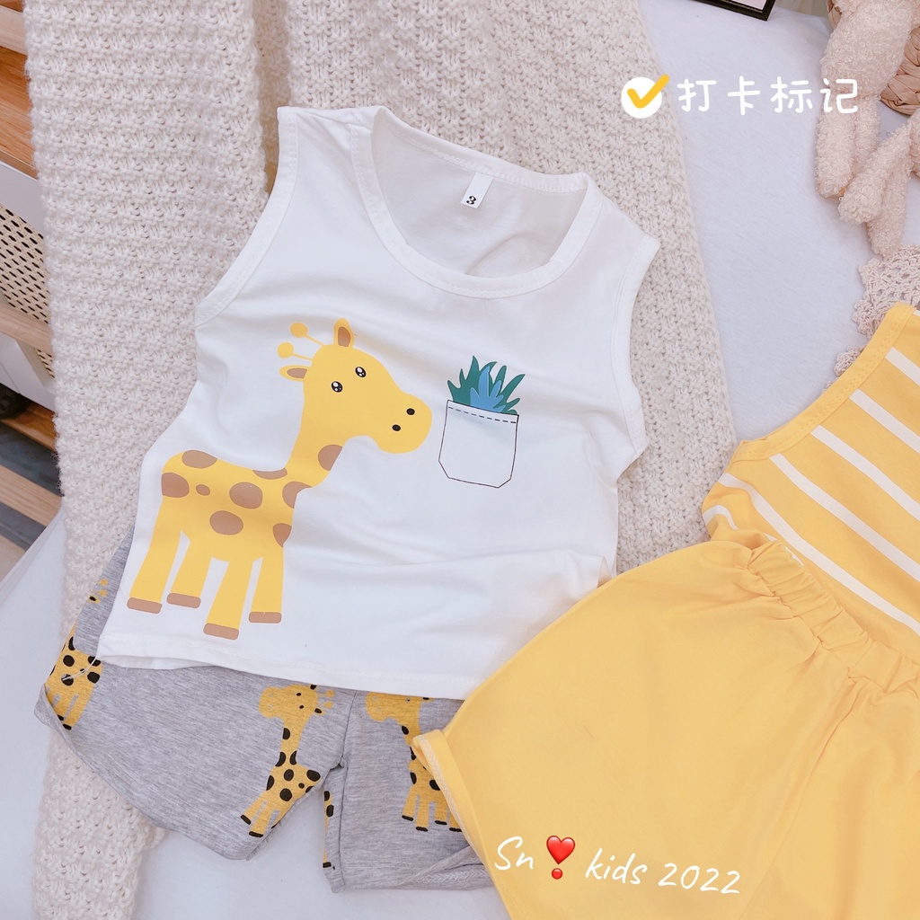 Bộ ba lỗ bé trai, bộ mùa hè in hình con hươu vàng chất cotton cho bé