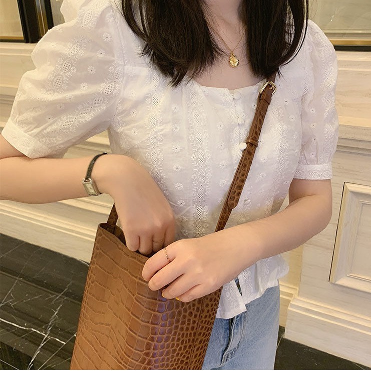 Áo tay bồng kiểu sơ mi trắng ulzzang tay phồng Hàn Quốc C11 - MaoMao