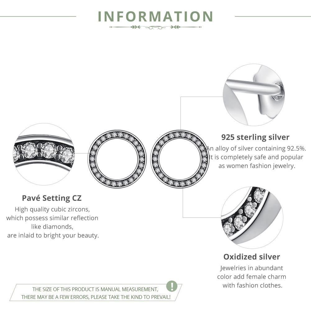 Khuyên tai xỏ hiệu Bamoer hình tròn màu vàng hồng chất liệu bạc cz 925 thời trang cho nữ