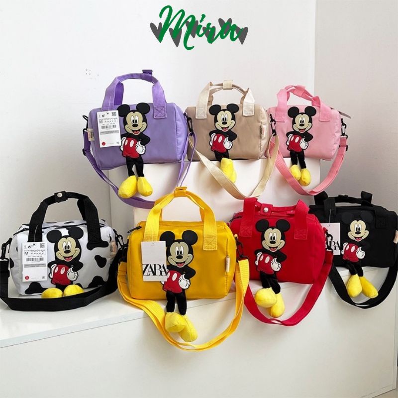 Túi Mickey Za.Ra Hàng Xuất Dạng Trống Mẫu 2022 Canvas Polyester Chống Nước Đeo Vai / Cầm Tay MIRA-TV58016