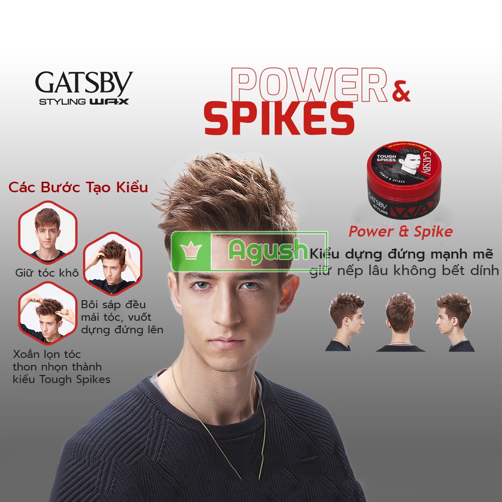 Sáp vuốt tóc nam tạo kiểu giữ nếp tóc cứng Gatsby Styling Wax Power Spikes 25g giá rẻ bóng giữ nếp gốc nước không bết