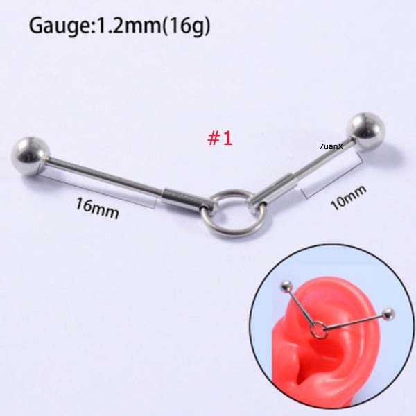 Khuyên tai kiểu dàn giáo bằng thép không gỉ với đá opal cá tính độc đáo dày 16 gauge