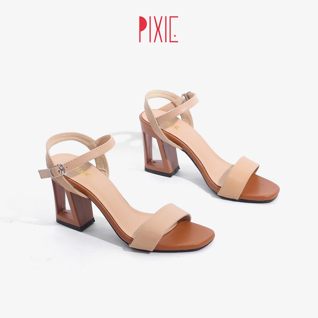 [Mã WABRPX55 giảm 12% đơn 99K] Giày Sandal Đế Vuông 7cm Gót Rỗng Quai Ngang Màu Đen Pixie X441