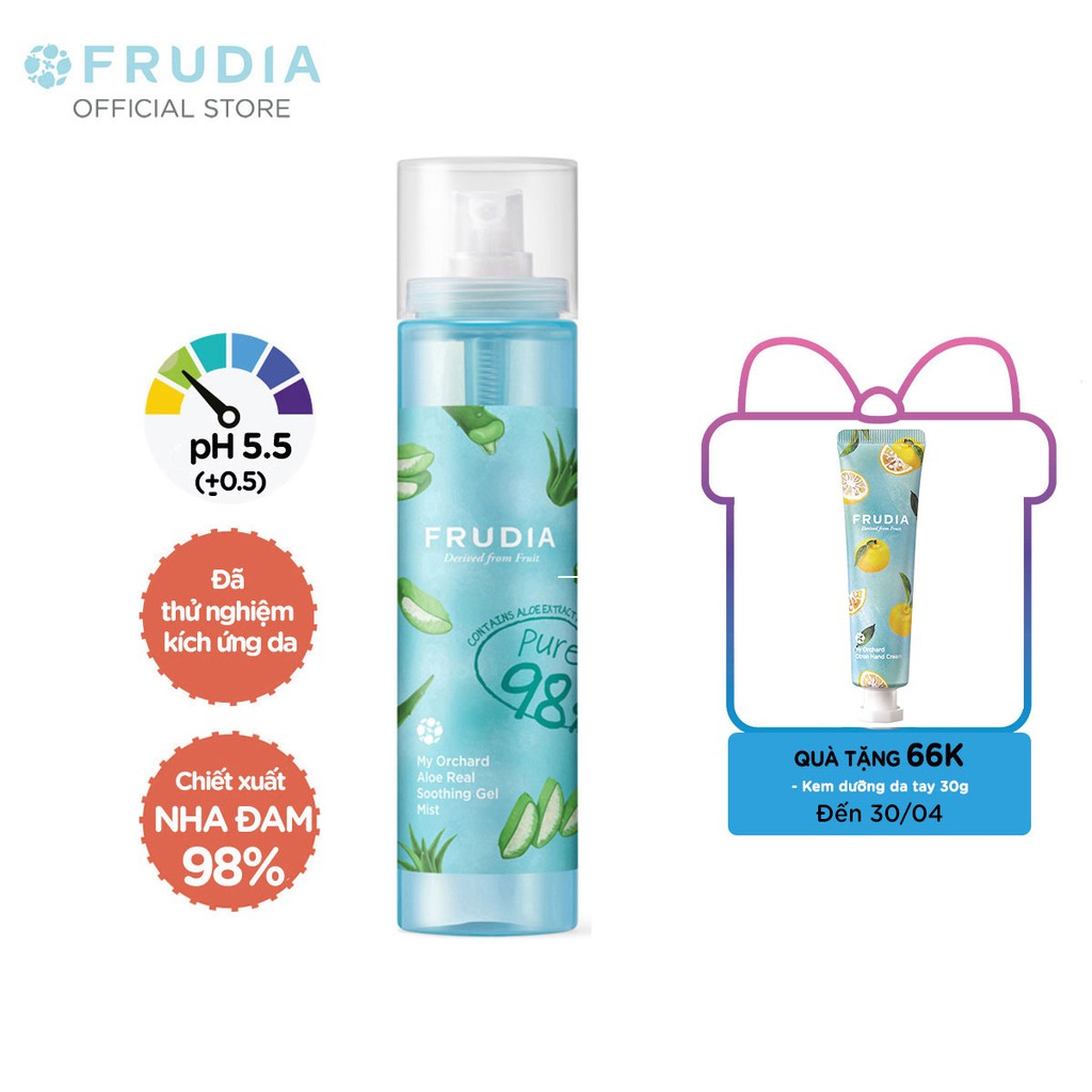 [Tặng 88k] Xịt Khoáng Cấp Ẩm Từ Nha Đam Frudia My Orchard Aloe Real Soothing Gel Mist 125ml