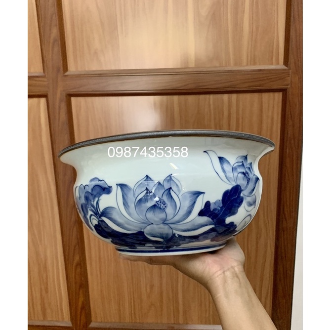 Bát hương lựu sen rồng xanh ngọc loại 1 size to gốm Bát Tràng