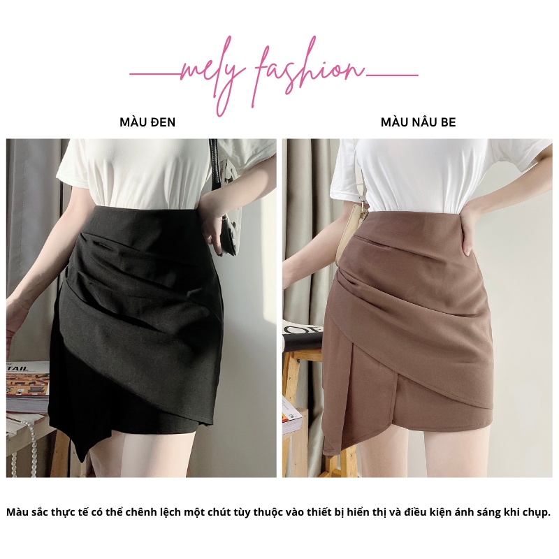 Chân váy ngắn chữ A nhún eo lưng cao vạt chéo giấu bụng phong cách Hàn Quốc sang chảnh Mely Fashion CV03