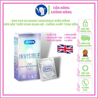 Bao cao su durex invisible hộp 12c, bcs siêu mỏng nhiều gel tăng khoái cảm