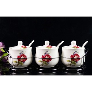 BỘ ĐỰNG GIA VỊ BẰNG SỨ BỘ 3 CÓ NẮP