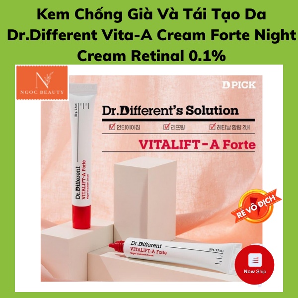 Kem chống lão hoá, tái tạo da, xoá nhăn rãnh cười, Dr.Different Vita-A Cream Forte Night Cream Retinal 0.1%