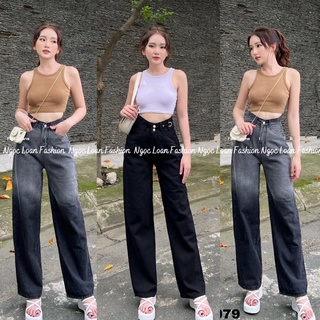 Quần Jean Suông Cạp Cao Pha Màu Cho Nữ