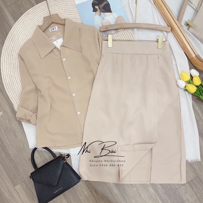 [Mã SKAMA8 giảm 8% đơn 300K] Set áo sơ mi đũi kèm chân váy | BigBuy360 - bigbuy360.vn