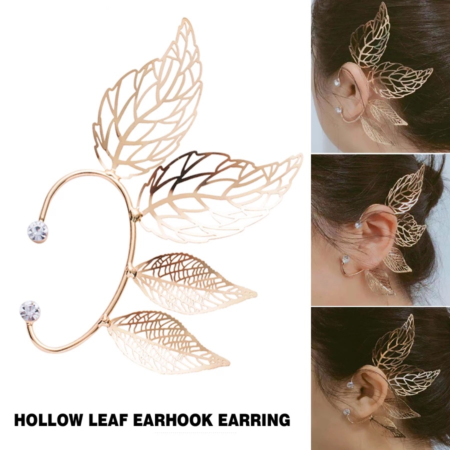 Bông tai hình lá đính đá zircon phong cách Bohemia Hàn Quốc cho nữ