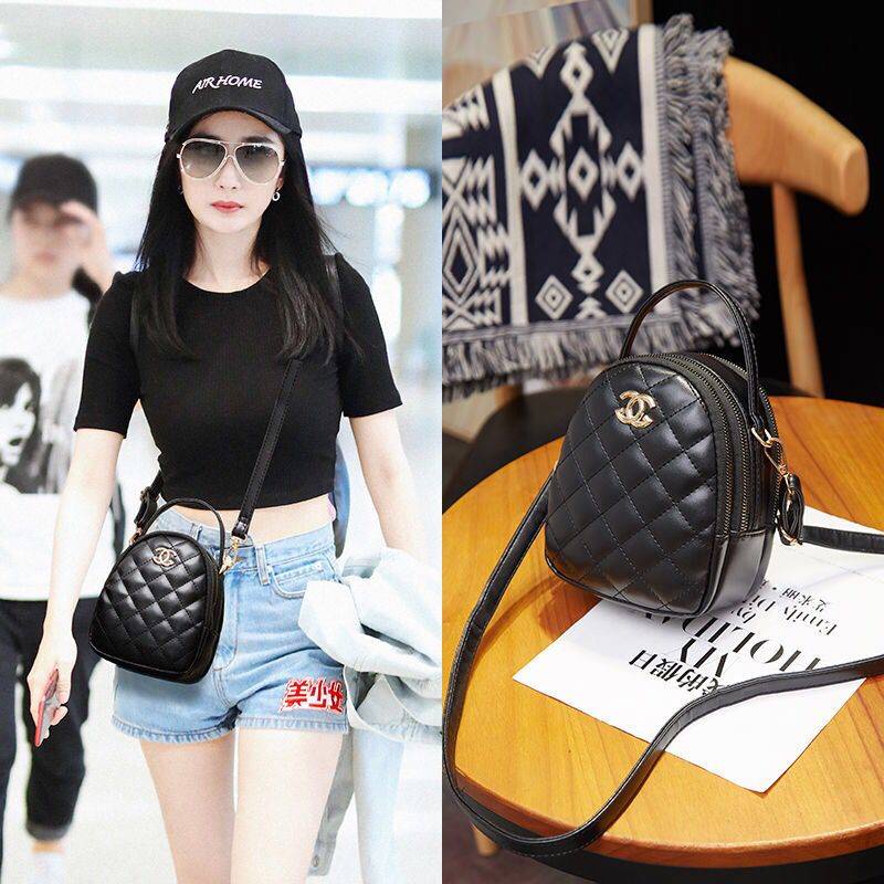 Túi Đeo Chéo Ba Lớp Da Thật Đính Kim Cương Mini Phong Cách Thời Trang Mới 2021 Dành Cho Bạn Nữ