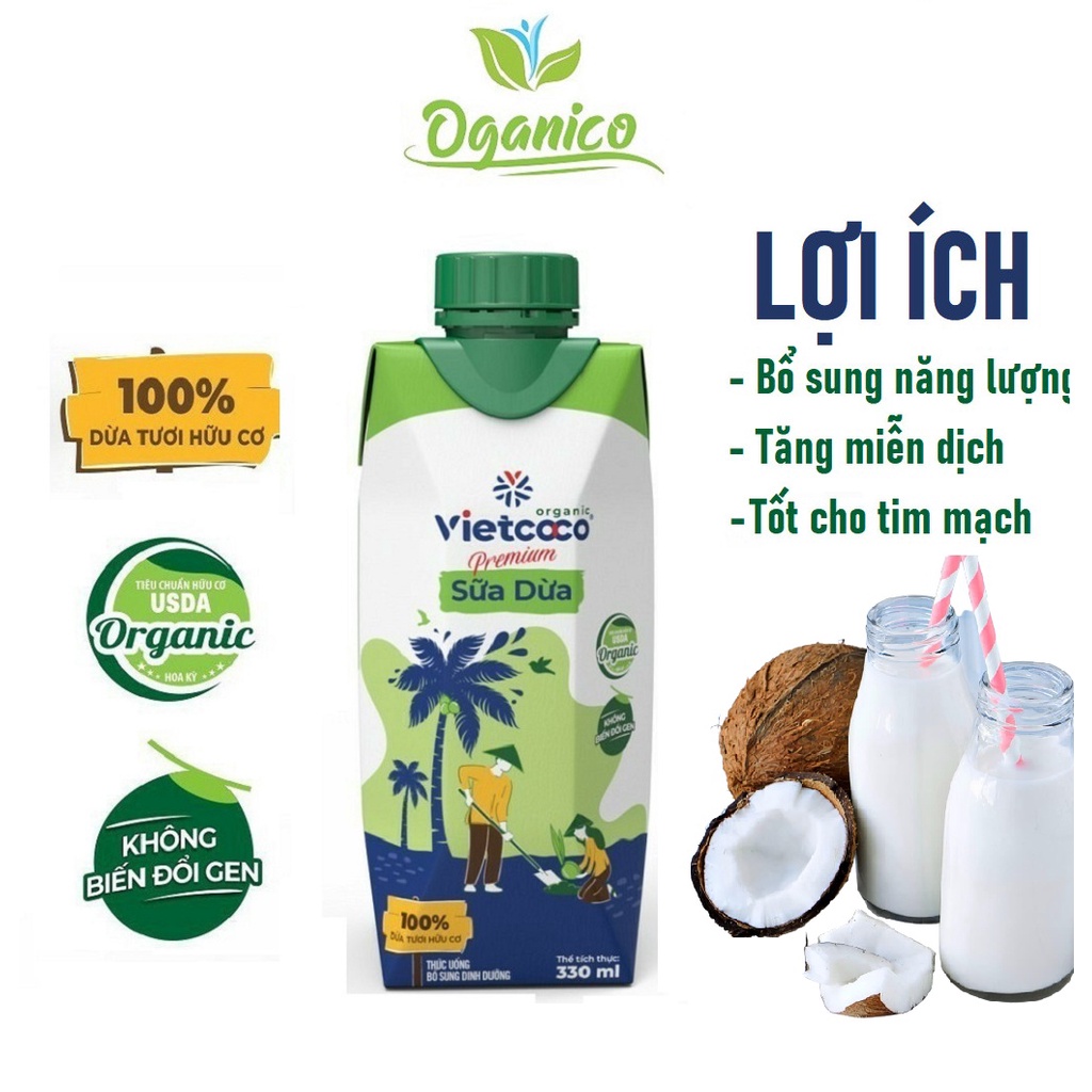 Mã GROXUAN1 giảm 8% đơn 150K Sữa dừa Hữu Cơ Vietcoco hộp 330ml - Organic