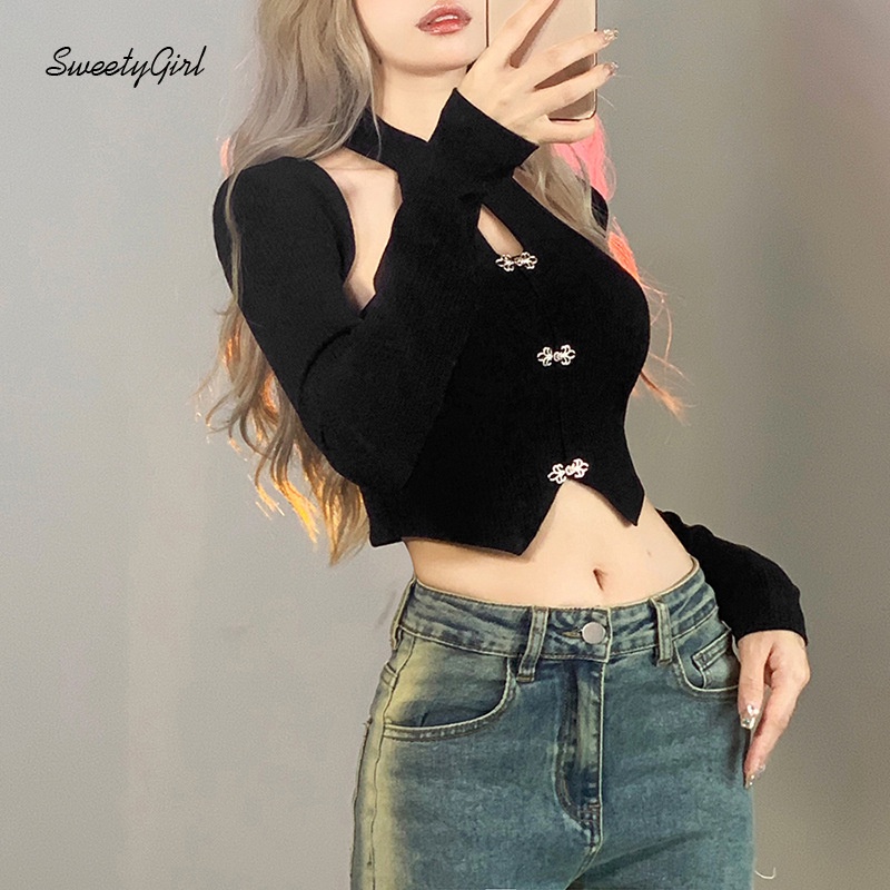 Áo Thun Dài Tay Ôm Dáng Màu Đen Trơn Thời Trang 2022 Gợi Cảm Dễ Phối Đồ Cho Nữ