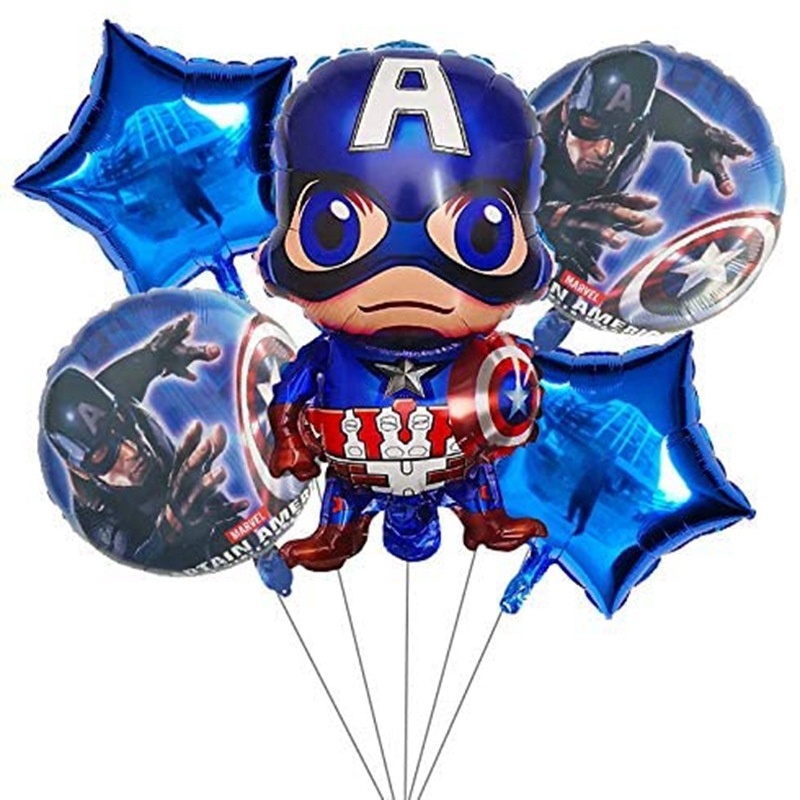 Set 5 Bong Bóng Lá Nhôm Hình Spiderman Captain America Trang Trí Tiệc Sinh Nhật Cho Bé