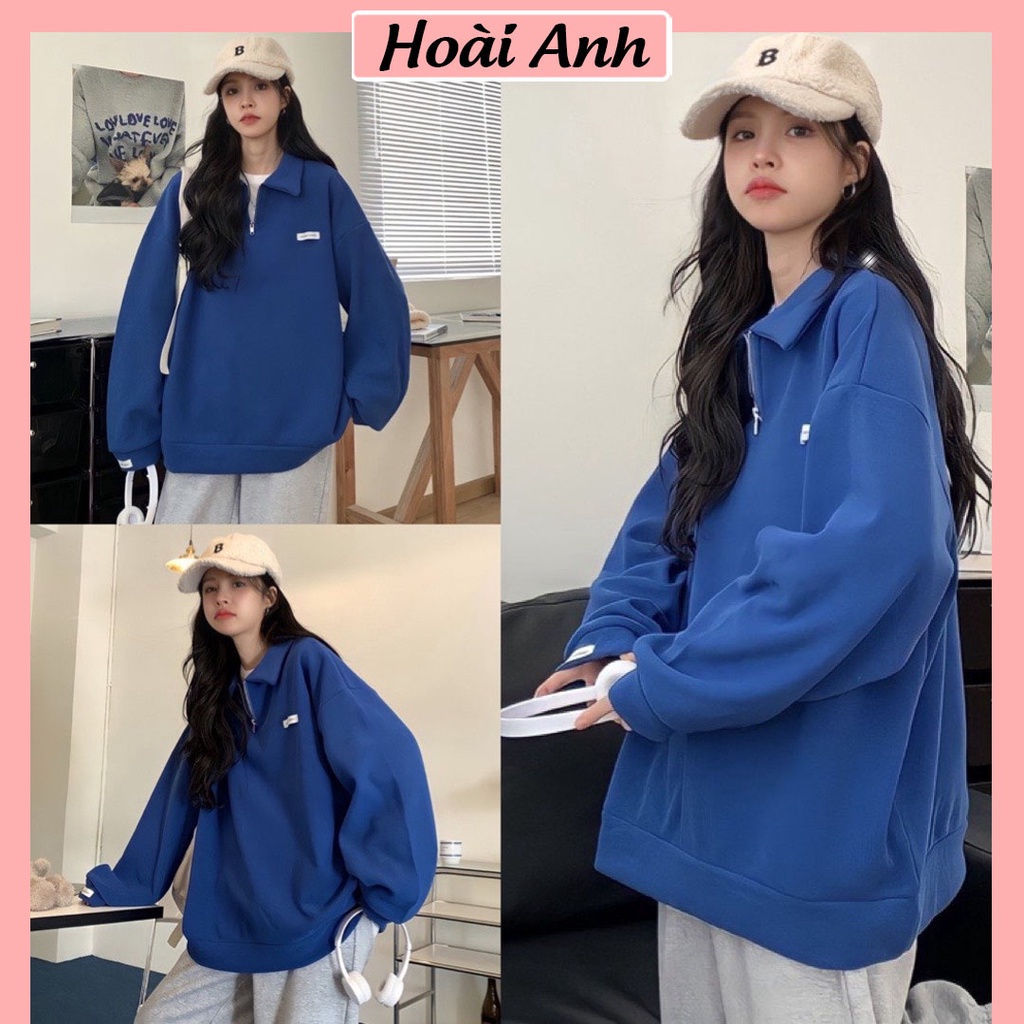 Áo Sweater Nữ Dài Tay PACKER Áo Nỉ Tăm Cổ Tròn Màu Xanh Form Rộng Unisex Cá Tính
