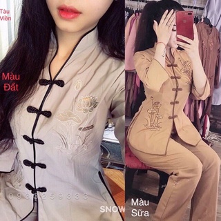 ĐỒ LAM ĐI CHÙA  Sẩm Thêu Cổ Tàu S2