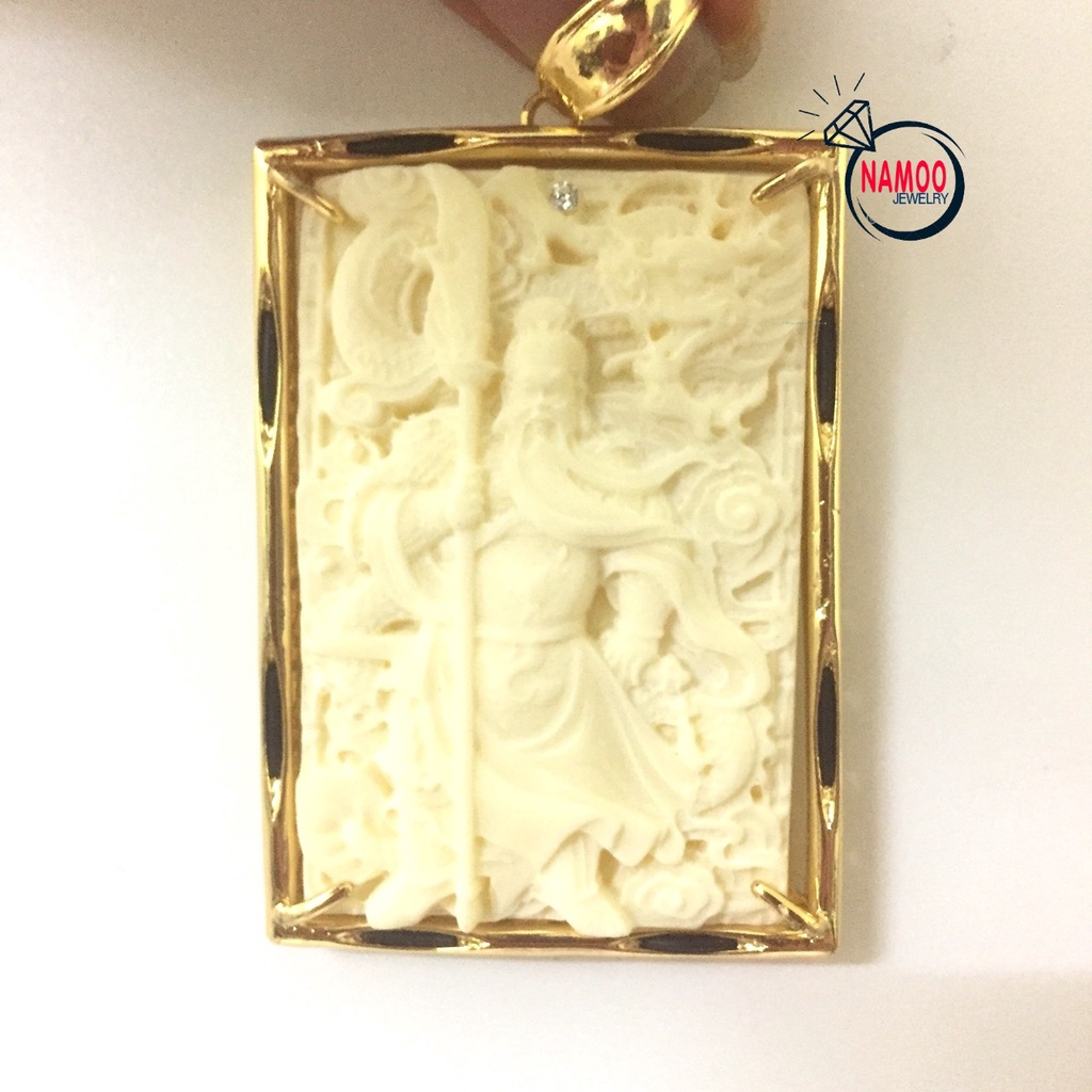 Mặt Dây Chuyền Vàng Nam, Mặt Vòng Cổ Nam Ngọc Trắng Hình Quan Công V663 Namoo Jewelry