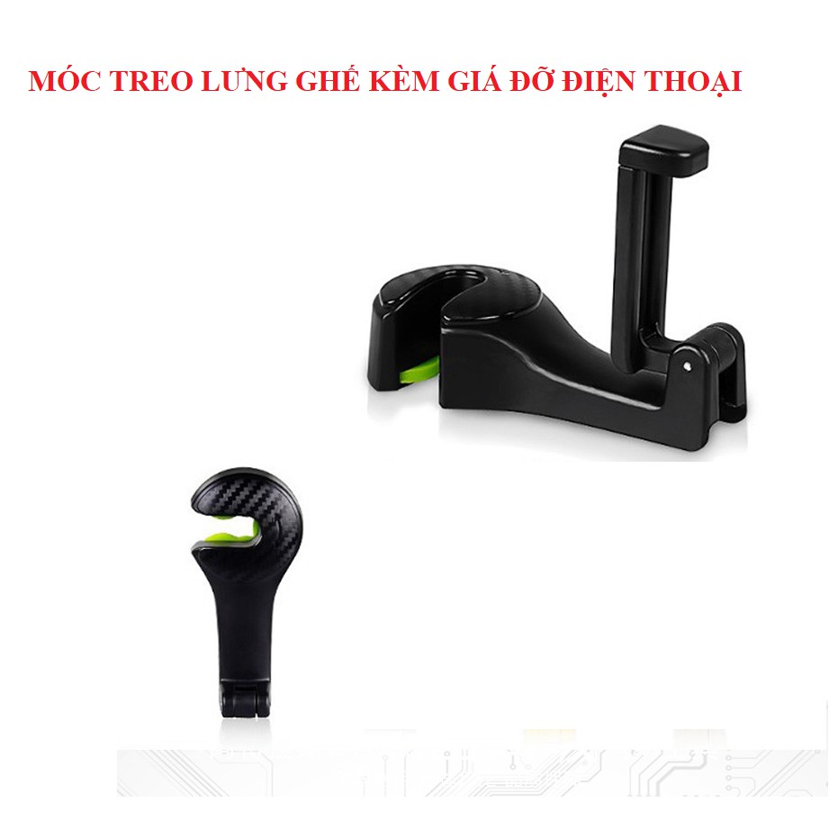 Móc Treo Đồ Tiện Dụng Sau Lưng Ghế Xe Hơi + Giá đỡ điện thoại (Giá 1 cái) - Màu đen