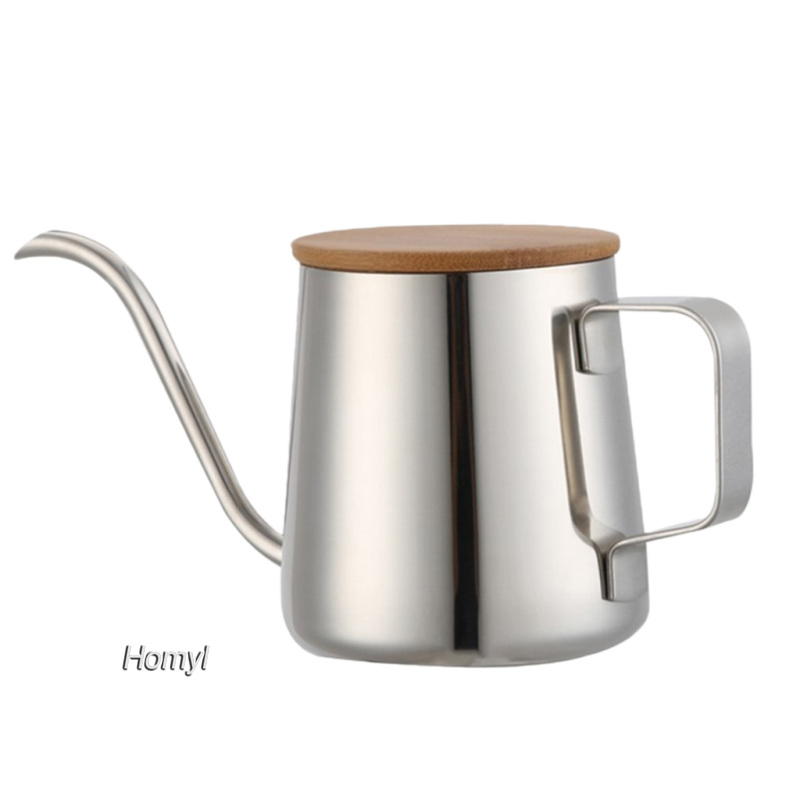 [HOMYL]Narrow Spout Drip Coffee Maker Pot Pour Over Coffee Tea Kettle With Wood Lid