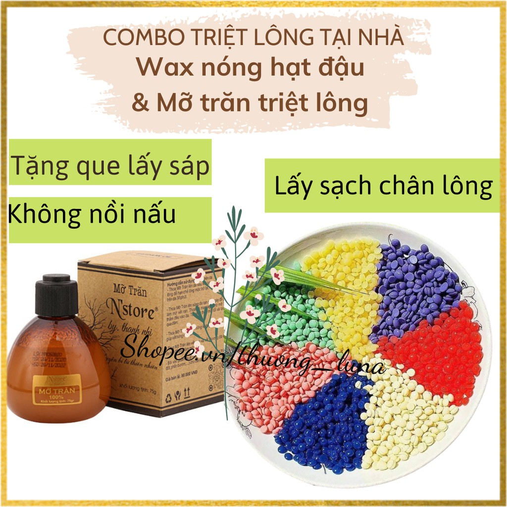 Sáp wax lông nóng bean 100g và mỡ trăn triệt lông nguyên chất N store , wax sạch lông tay, chân , nách không cần nồi nấu