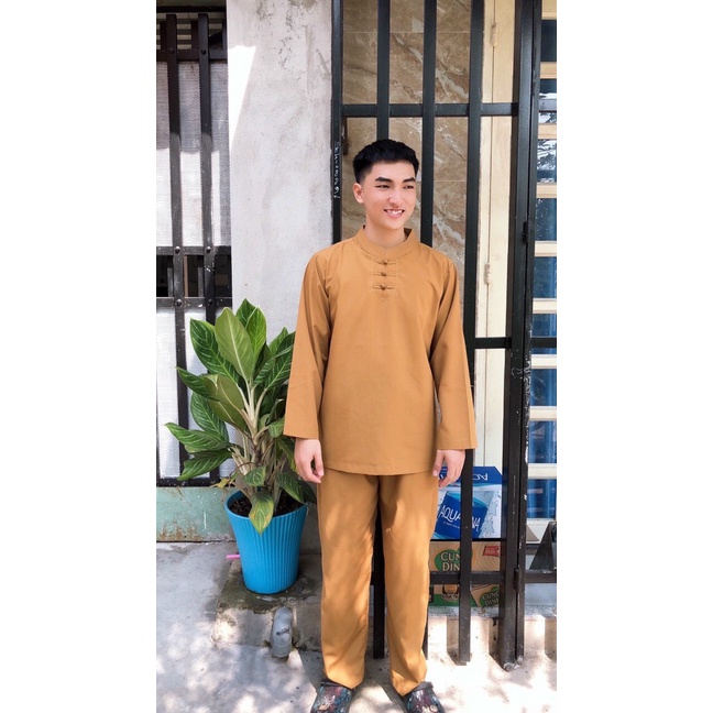 Đồ Lam Đi Chùa 3 Nút Tay Dài