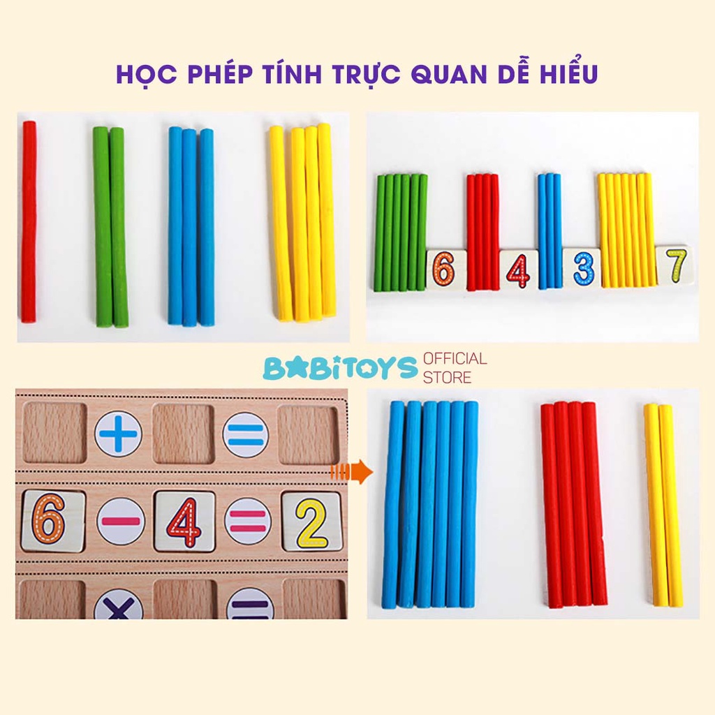 Bộ 100 que tính học toán và học đếm số, học phép tính cộng trừ nhân chia cho bé, đồ chơi dạy toán cho bé