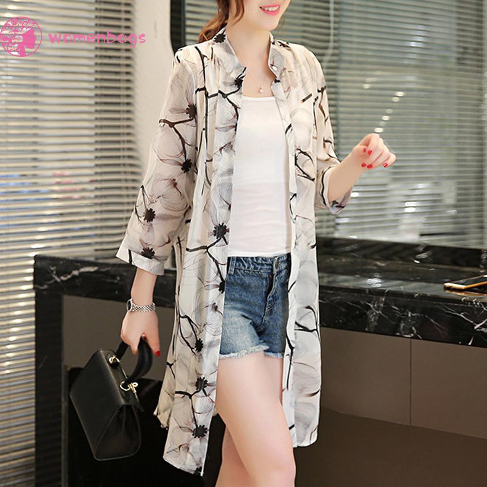 Áo Khoác Cardigan Dáng Dài Hoạ Tiết Hoa Thời Trang Mùa Hè Cho Nữ