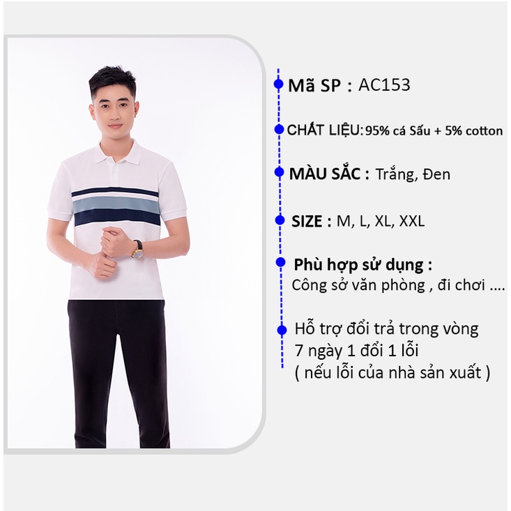 Áo Polo Nam Cổ Bẻ Sọc Ngang Ngực Phối Màu Trắng Xanh Chất Liệu Cá Sấu Xịn Chuẩn Form - AC153 - TRỌNG TẤN FASHION
