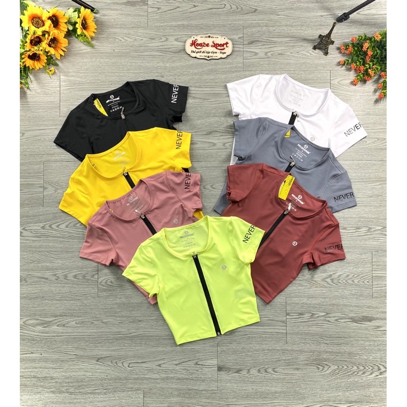 Áo croptop tập gym yoga khóa kéo cao cấp
