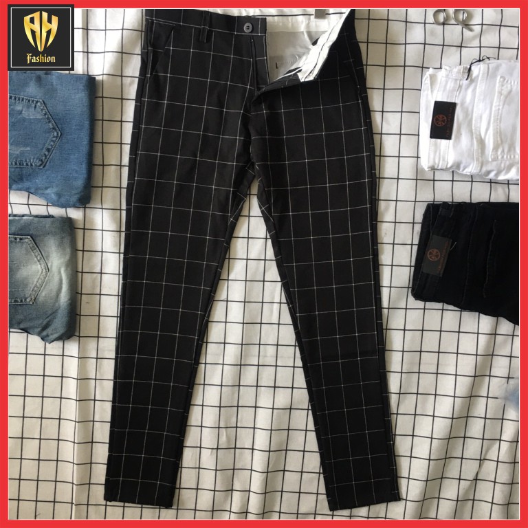 Quần tây nam đen caro_Quần tây âu kẻ sọc ống côn dáng body cao cấp | BigBuy360 - bigbuy360.vn