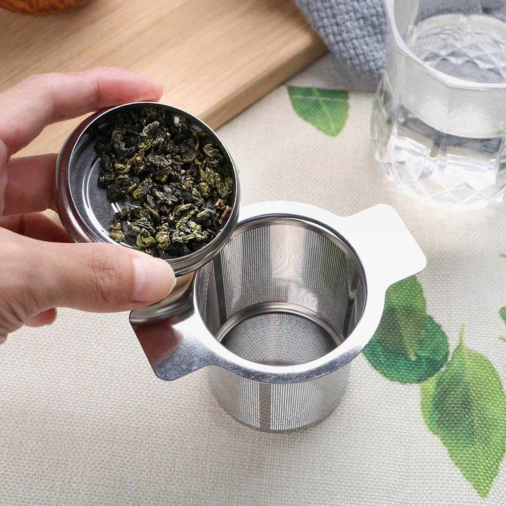 Dụng Cụ Lọc Trà / Cà Phê Bằng Thép Không Gỉ Có Nắp Đậy Tay Cầm Đôi Tiện Dụng Cho Nhà Bếptool01