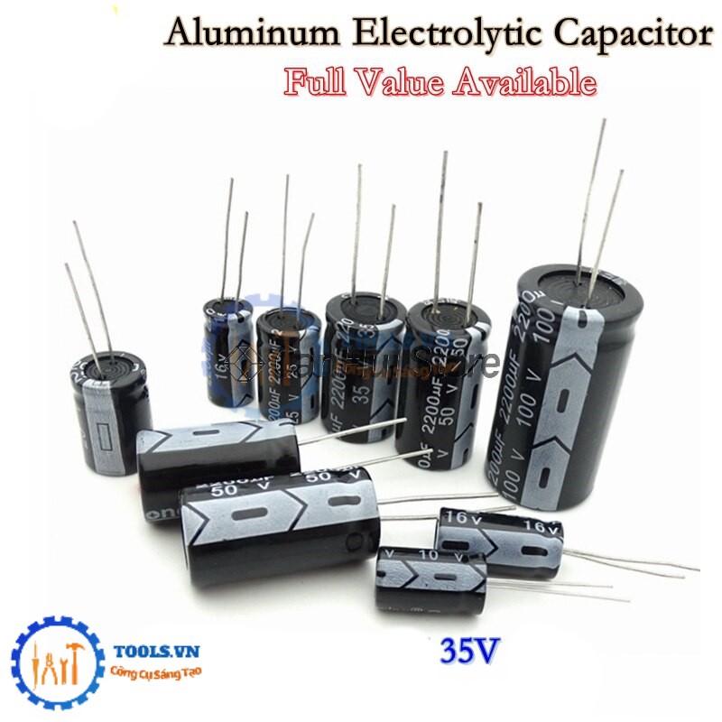 Tụ Hóa 35V, Tụ Phân Cực 100uF, 220uF, 470uF, 1000uF, 2200uF, 4700uF