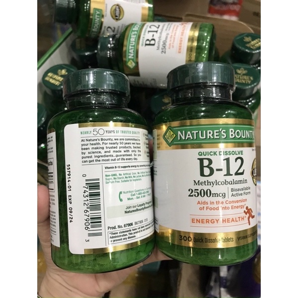 [Hàng Mỹ]date10/2025 Viên Bổ Sung Vitamin B12 Nature's Bounty B12 2500mcg 300 viên