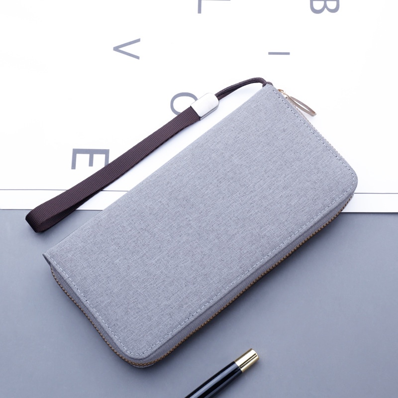 Ví cầm tay bằng vải canvas có khóa kéo thiết kế nhiều ngăn đựng thẻ và điện thoại dành cho nam