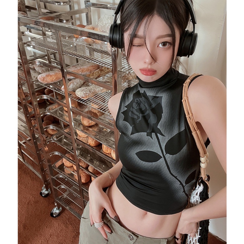 Áo Lửng Không Tay Họa Tiết In Thời Trang Cho Nữ