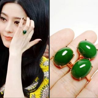 Nhẫn Đeo Ngón Tay Đính Đá Ngọc Bích Cứng Ba Chiều Màu Vàng Kim Kim Cương Hetian