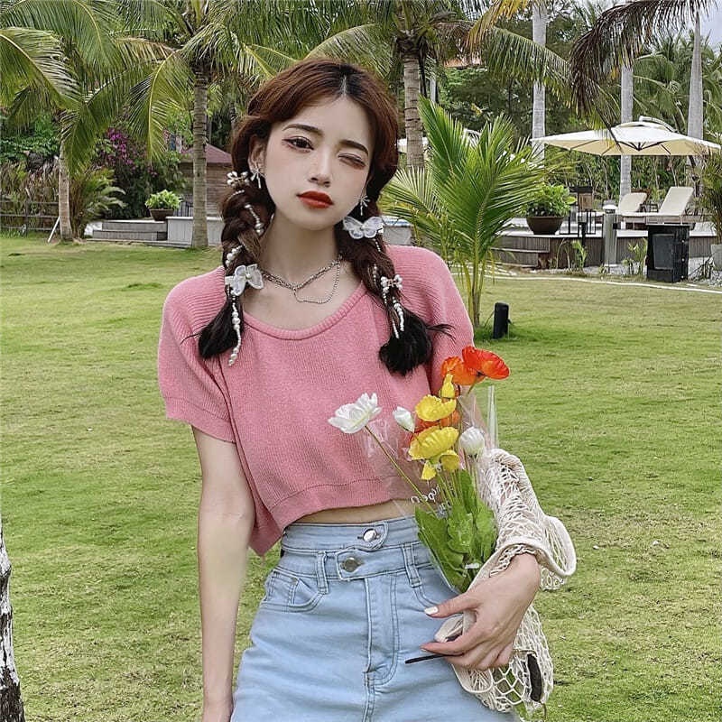 Áo Thun Crop Top Tay Ngắn Phong Cách Hàn Quốc Thời Trang Mùa Hè Mới 2022 Dành Cho Bạn Nữ