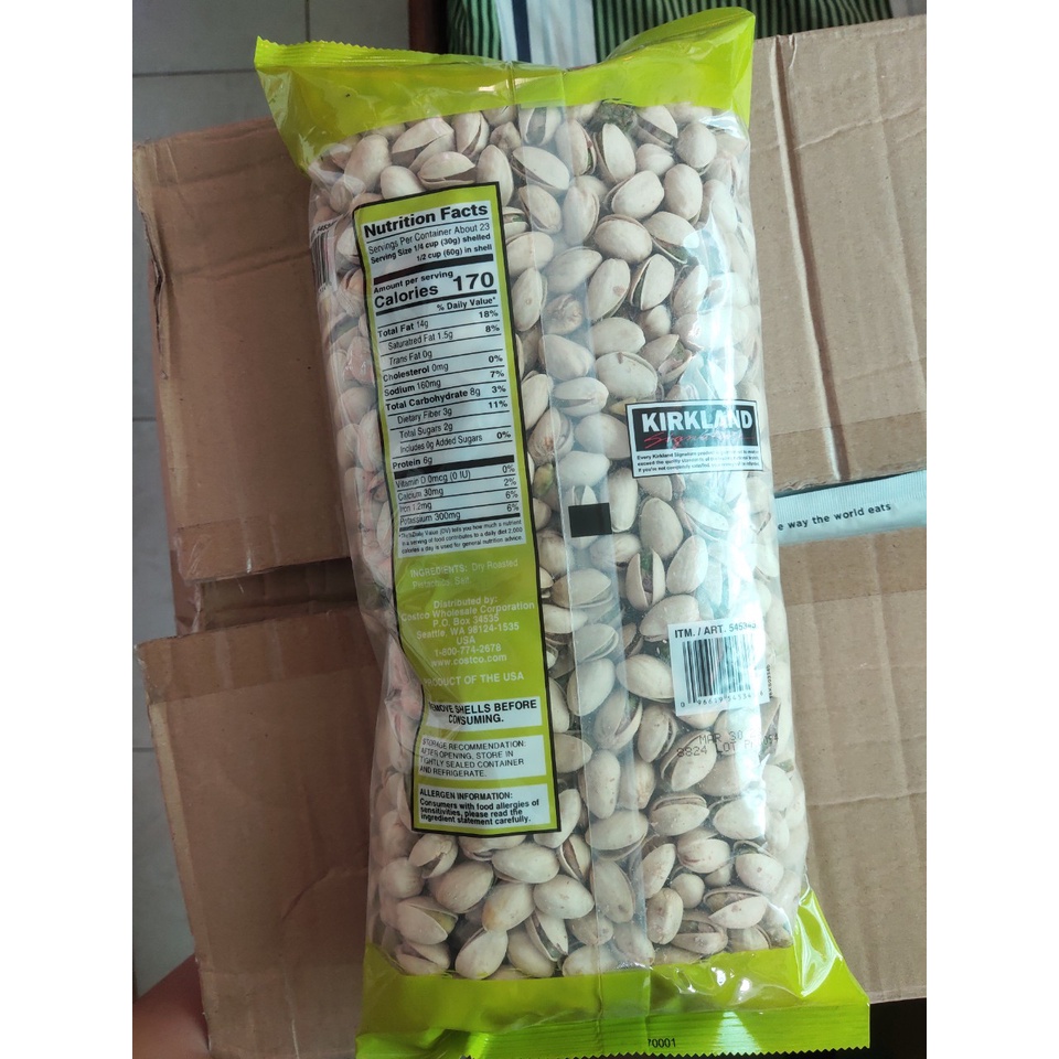 (2023) COMBO 2 TÚI HẠT DẺ CƯỜI MỸ KIRKLAND PISTACHIOS 1,36KG, MỚI, THƠM, GIÒN