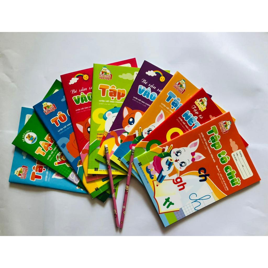 Sách - Bộ 9 Cuốn Tập Tô - Tập Viết Chữ - Làm Quen Với Chữ Cái, Chữ Số -Tặng 2bút chì cho bé