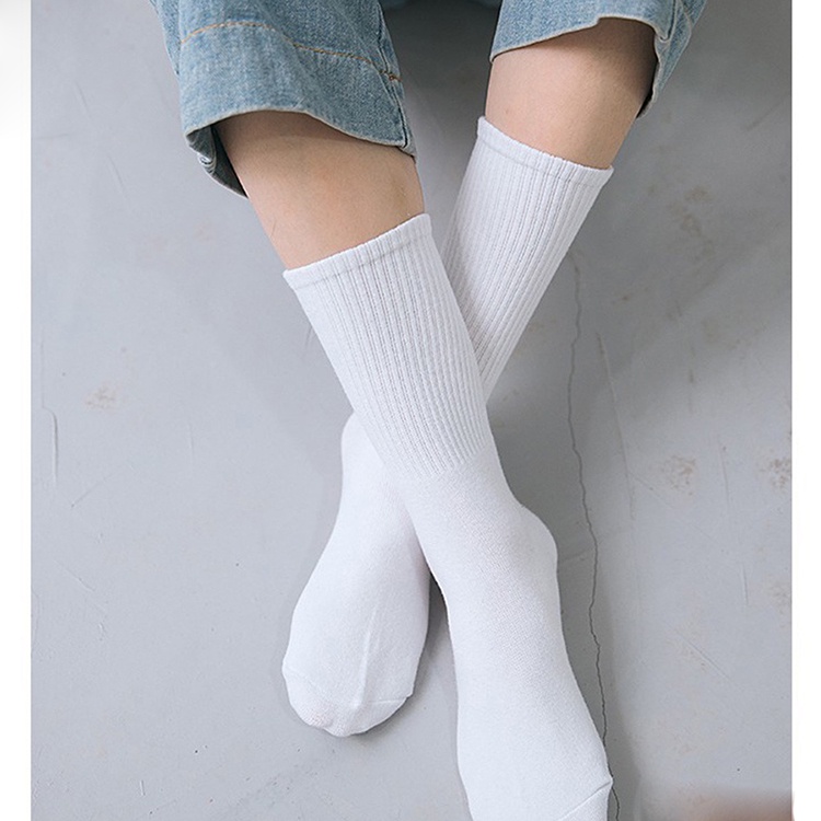 Tất cổ cao nam nữ co dãn vớ cao cổ màu trơn basic unisex đen trắng