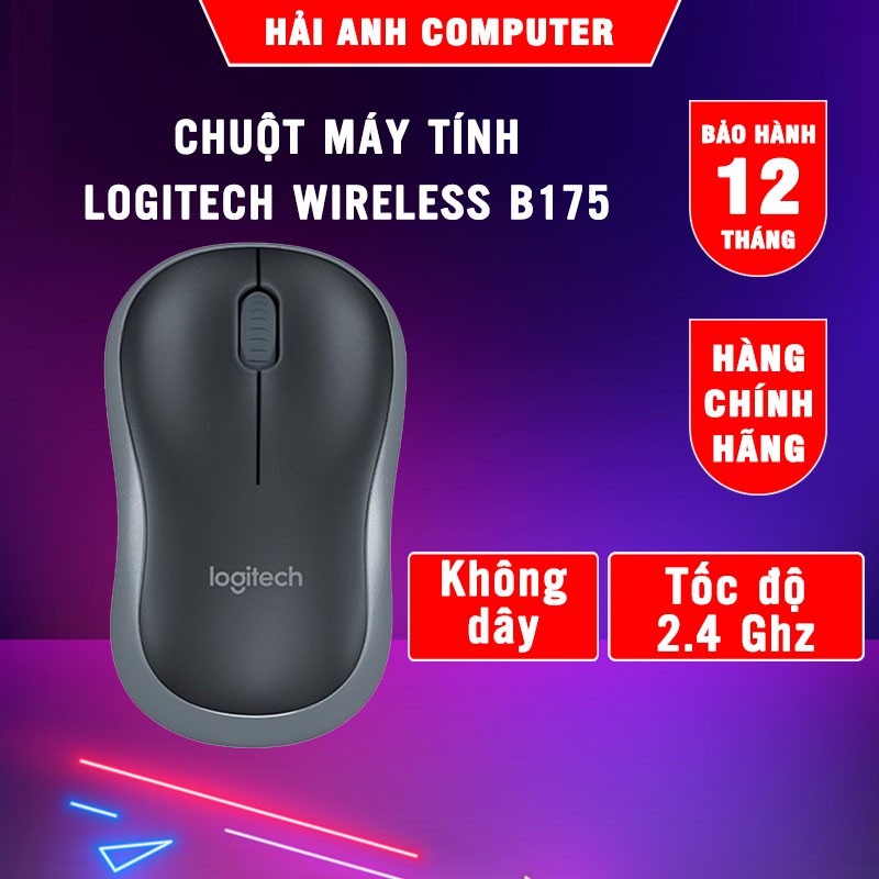 Chuột máy tính không dây Mouse Logitech Wireless B175 | Tốc độ kết nối 2.4 Ghz - USB - Hàng chính hãng