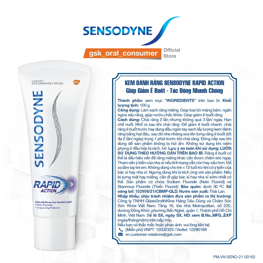 Kem đánh răng giảm ê buốt Sensodyne Rapid Action 100g giảm ê buốt nhanh và bảo vệ lâu dài