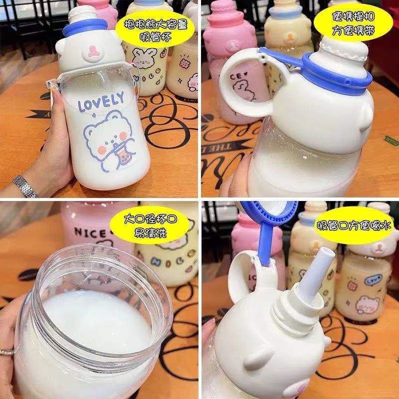 Bình Nước Giữ Nhiệt Dung Tích Lớn 1500ml Có Ống Hút Bằng Thép Không Gỉ Dễ Thương