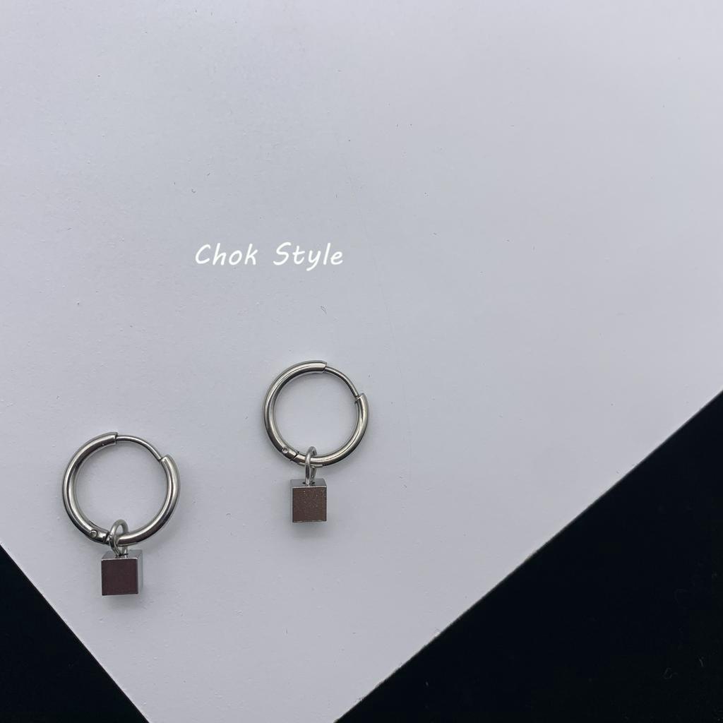 Bông tai dạng kẹp 22632 hình vuông kiểu tương phản không cần xỏ lỗ cho nam và nữ